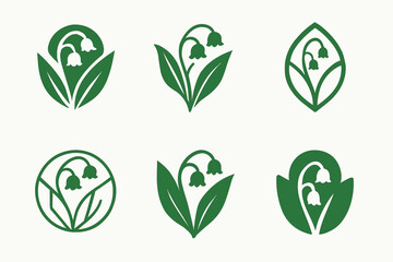 Obraz premium Lily Emblem Variations. Lily of the Valley. Icon set. Set Logo of Lily of the Valley: elegant floral emblem. harmonious logo variations of the same emblematic