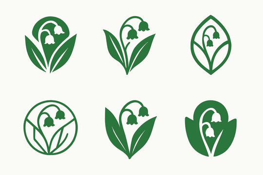 Lily Emblem Variations. Lily of the Valley. Icon set. Set Logo of Lily of the Valley: elegant floral emblem. harmonious logo variations of the same emblematic