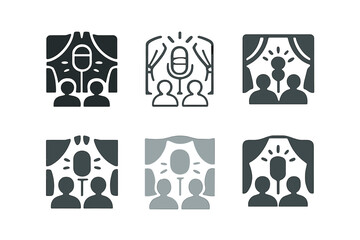 Cultural Performance Logo Variations. A couple enjoying a cultural performance at an outdoor amphitheater. Icon set. Set Logo of Cultural