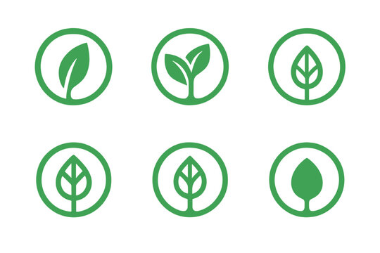 Eco Harmony Logos. Green label design with eco vibes. Icon set. Set Logo of green label design with eco vibes: nature harmony sign. harmonious logo variations