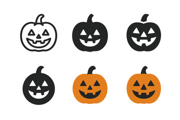 Pumpkin Carving Icons. Carving pumpkins. Icon set. Set Logo of Carving pumpkins: Jack-o?-lantern. harmonious logo variations of the same emblematic concept