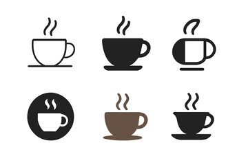 Obraz premium Coffee and Tea Logos. Coffee and tea. Icon set. Set Logo of coffee and tea: steaming cup. harmonious logo variations of the same emblematic concept, each with