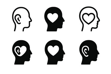 Compassionate Listening Logos. Compassionate Listening. Icon set. Set Logo of Compassionate Listening: Mind-Heart Connection. harmonious logo variations of the