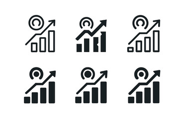Fototapeta premium Social Media KPI Icons. Social media KPIs list. Icon set. Set Logo of Social media KPIs list: follower growth arrow. harmonious logo variations of the same