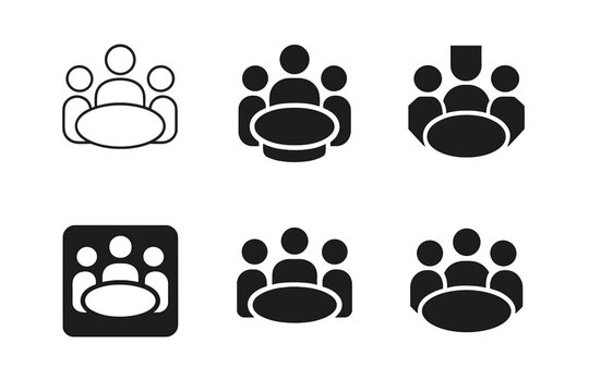 Business Emblem Designs. A group of entrepreneurs discussing business growth and scalability. Icon set. Set Logo of business meeting: round table with people