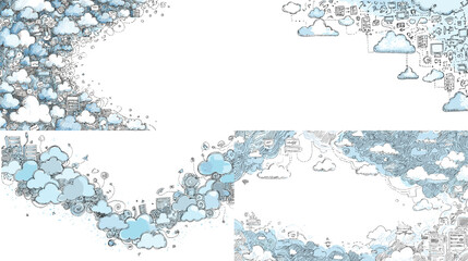 Whimsical cloud frame with soft blue tones and hand drawn outlines. Playful sky themed illustration ideal for kids designs, dreamy backgrounds, and creative layouts.