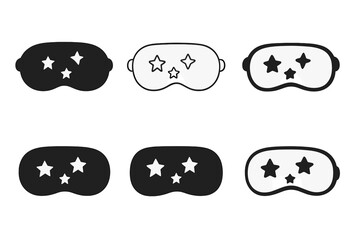 Obraz premium Sleep Relaxation Icons. Sleep-induced relaxation. Icon set. Set Logo of Sleep-induced relaxation: sleeping mask with stars. harmonious logo variations of the