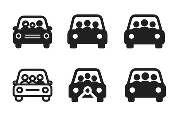 Fototapeta premium Family Car Trip Logos. Family car trip. Icon set. Set Logo of family car trip: family inside vehicle. harmonious logo variations of the same emblematic