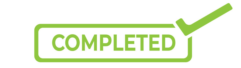 completed green checkmark label icon isolated on white – finished task confirmation badge © mother