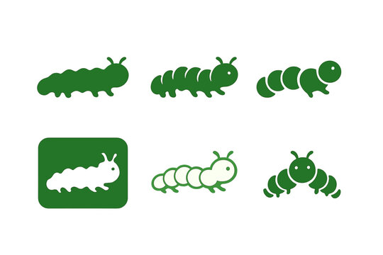 Caterpillar Logo Variations. Life of a caterpillar. Icon set. Set Logo of Life of a caterpillar: crawling caterpillar. harmonious logo variations of the same
