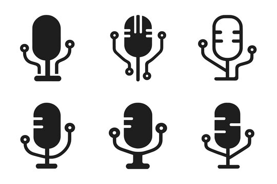 Technology and Music Icons. The impact of technology on music. Icon set. Set Logo of The impact of technology on music: Microphone. harmonious logo variations