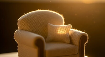  Miniature Armchair Bathed in Golden Light, Casting Warm Shadow on Surface