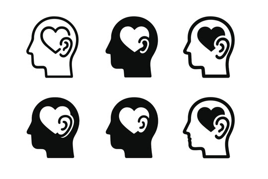 Compassionate Listening Logos. Compassionate Listening. Icon set. Set Logo of Compassionate Listening: Mind-Heart Connection. harmonious logo variations of the