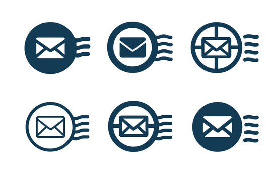 Vintage Postmark Logos. Postmark ink. Icon set. Set Logo of postal history: old post office emblem. harmonious logo variations of the same emblematic concept,