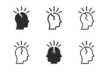 Stereotype-Breaking Icons. Breaking stereotypes. Icon set. Set Logo of Breaking stereotypes: human head with cracks and light emerging. harmonious logo