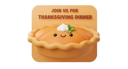 Cute 3D Pumpkin Pie Thanksgiving Dinner Invitation with Happy Face and Whipped Cream