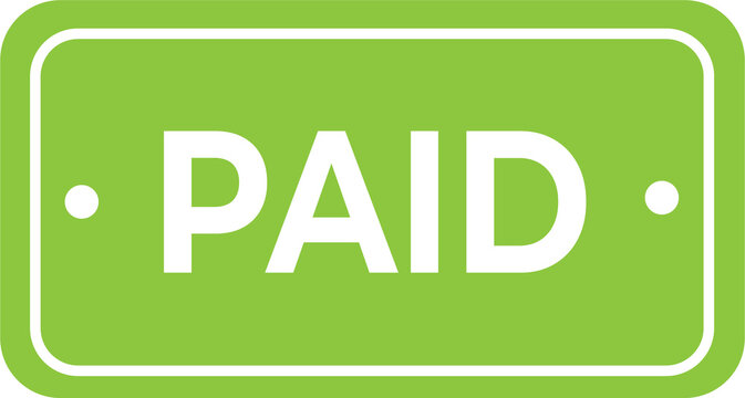 green paid label icon | payment confirmation stamp | approved transaction badge | financial status sign | digital paid mark symbol