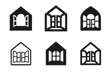 Fototapeta premium Peaceful Home Logos. Creating a Peaceful Home Environment. Icon set. Set Logo of Peaceful Home: House Plants. harmonious logo variations of the same emblematic