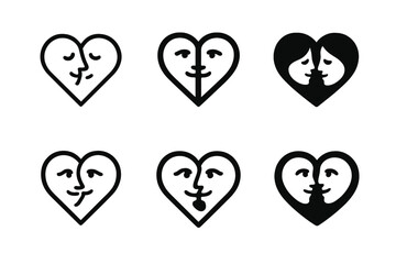Loving Glance Icons. Loving glances and facial expressions between partners. Icon set. Set Logo of loving glances and facial expressions between partners: eyes