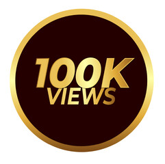 Obraz premium 100k views golden badge icon – premium milestone award label design