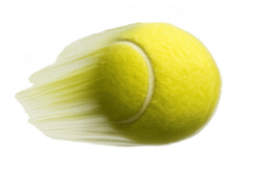 Tennis ball flying with blur effect, showing speed and motion in a sport concept, transparent background