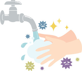 手洗いでばい菌を洗い流す