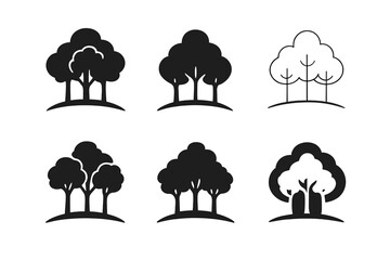 Reforestation Icon Set. Reforestation efforts and tree planting. Icon set. Set Logo of Reforestation efforts and tree planting: Forest canopy. harmonious logo