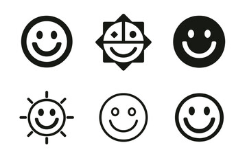 Joyful Icon Variations. Smiling. Icon set. Set Logo of smiling: radiating joy symbol. harmonious logo variations of the same emblematic concept, each with