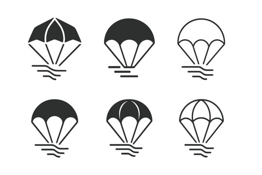 Parachute Logo Variations. Parachute. Icon set. Set Logo of Parachute: Parachute pack ready for jump. harmonious logo variations of the same emblematic