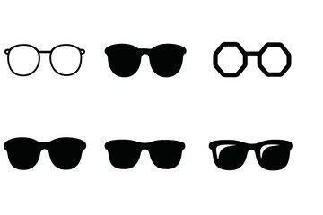 Stylish Sunglasses Icons. Fashion accessories. Icon set. Set Logo of fashion accessories: sunglasses. harmonious logo variations of the same emblematic