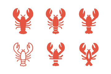 Lobster Logo Variations. Lobster. Icon set. Set Logo of Lobster: Lobster tail. harmonious logo variations of the same emblematic concept, each with different