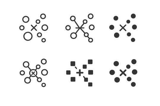 Data Science Logos. Data science. Icon set. Set Logo of data science: clustering scatter plot with centroid. harmonious logo variations of the same emblematic