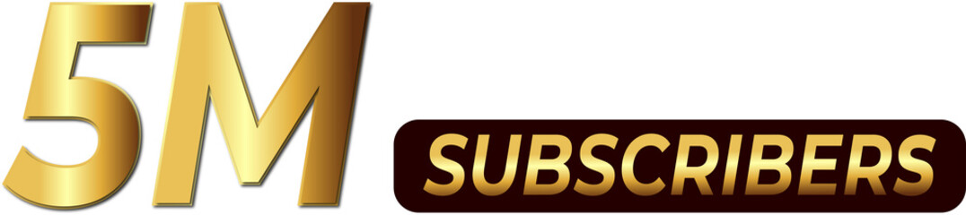 5m subscribers golden badge label icon for social media milestone celebration
