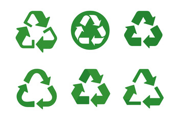 Obraz premium Recycling Logos Grid. waste management. Icon set. Set Logo of waste management: circular recycling arrows. harmonious logo variations of the same emblematic