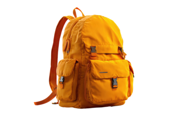 Bright orange backpack with multiple pockets