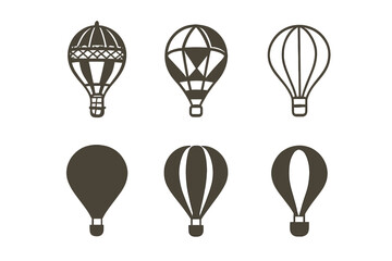 Naklejka premium Vintage Balloon Icons. Vintage travel. Icon set. Set Logo of Hot Air Balloon: Retro flight. Stylized detail, Abstract geometric, Minimal outline, Filled