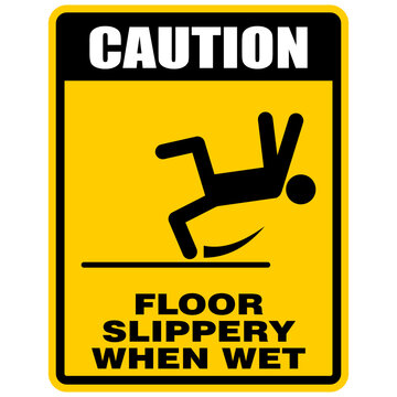 Caution, floor slippery when wet, sign vector