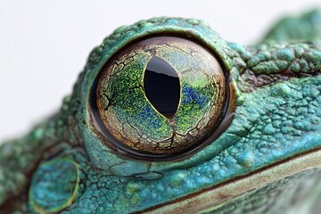 The eye of a green tropical frog in macro