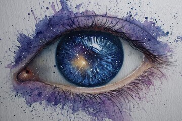 Space eye in watercolor with splashes