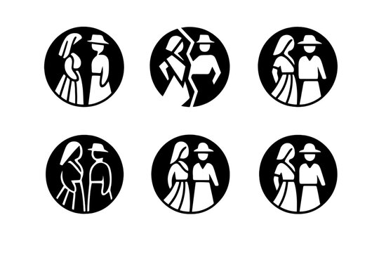 Diverse Fashion Icons. Diversity in fashion. Icon set. Set Logo of diversity in fashion: global fashion motif with cultural patterns. harmonious logo