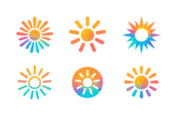 Vibrant Logo Variations. Vibrant colors. Icon set. Set Logo of vibrant colors: rainbow arc made of blended gradients. harmonious logo variations of the same
