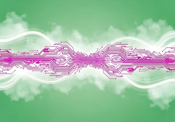 Futuristic cloudscape backdrop with digital integrated circuit pattern
