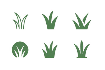 Grass Logo Variations. Grass. Icon set. Set Logo of Grass: minimal grass field line art. harmonious logo variations of the same emblematic concept, each with
