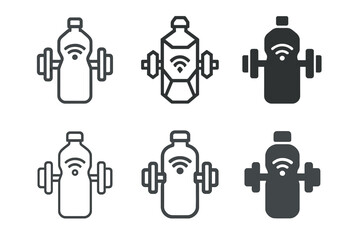 Custom Fitness Logos. Personalized fitness equipment. Icon set. Set Logo of personalized fitness equipment: gym bag monogram. harmonious logo variations of the