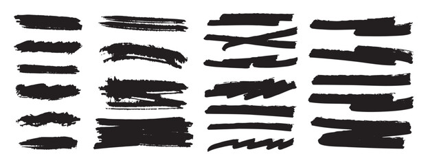 Naklejka premium black paint ink brush strokes lines set. Underline dirty grunge bold design elements.