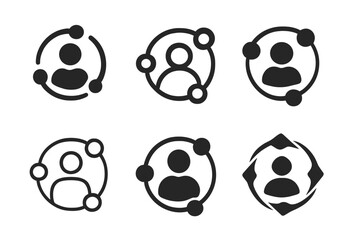 Digital Networking Logos. Social and digital networking. Icon set. Set Logo of social and digital networking: profile avatar surrounded by orbiting icons.
