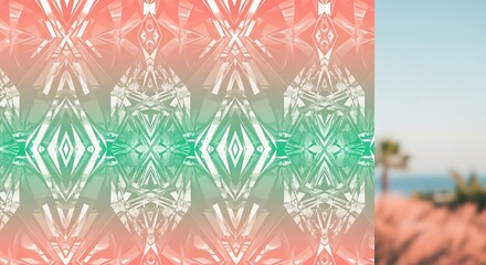 Geometric Diamond Symmetry with Tropical Vista, Unique Pattern Design