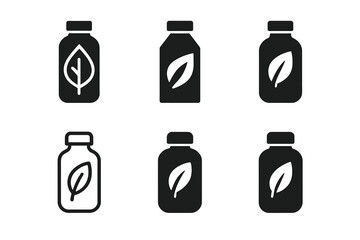 Reusable Bottle Icons. Reusable water bottle. Icon set. Set Logo of reusable water bottle: bottle with mountain. harmonious logo variations of the same