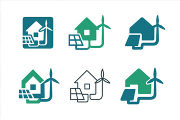 Obraz premium Smart Grid Icons. Smart grid technology. Icon set. Set Logo of Smart Grid Technology: digital waveform merging with energy tower. harmonious logo variations of