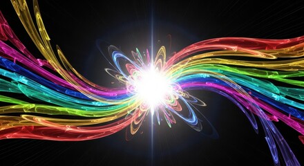 Dynamic colorful swirls illuminate a cosmic scene in abstract art digital realm vibrant and ethereal viewpoint